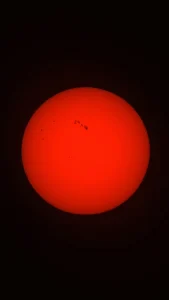Solen med solfläckar fotograferad med Seestar S50 och solfilter från Ragnhildsholmen i Säve utanför Göteborg, januari 2026